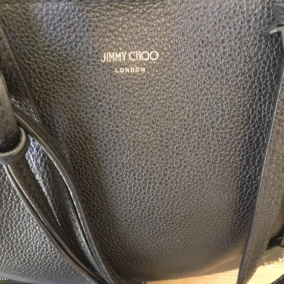 Jimmy Choo Black Grainy Leather Tote Bag Wristlet/Pouch & Dust Bag Made in Italy - Picture 5 of 16
